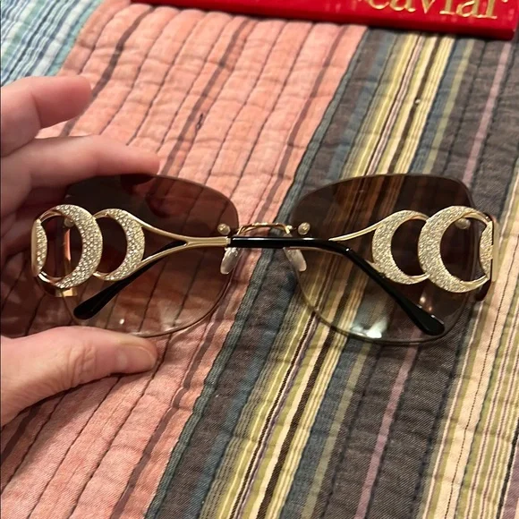 Caviar Gold and Brown Aviator Sunglasses with Metal Frame